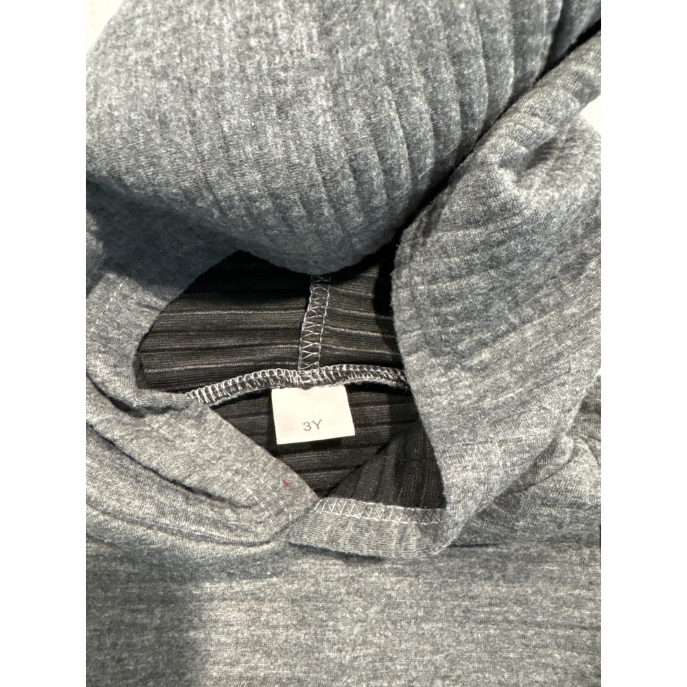 Kids Gray Quilted Ribbed Hoodie and Joggers Tracksuit Set Size 3Y Toddler 2pc - Picture 2 of 3